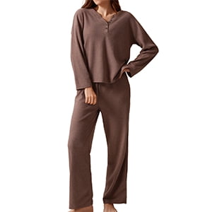 Mecto Women's V-Neck Long Sleeve Pajama Set 2-Piece Soft Regular Fit Sleepwear Casual Loungewear Comfort Nightwear PJ Set