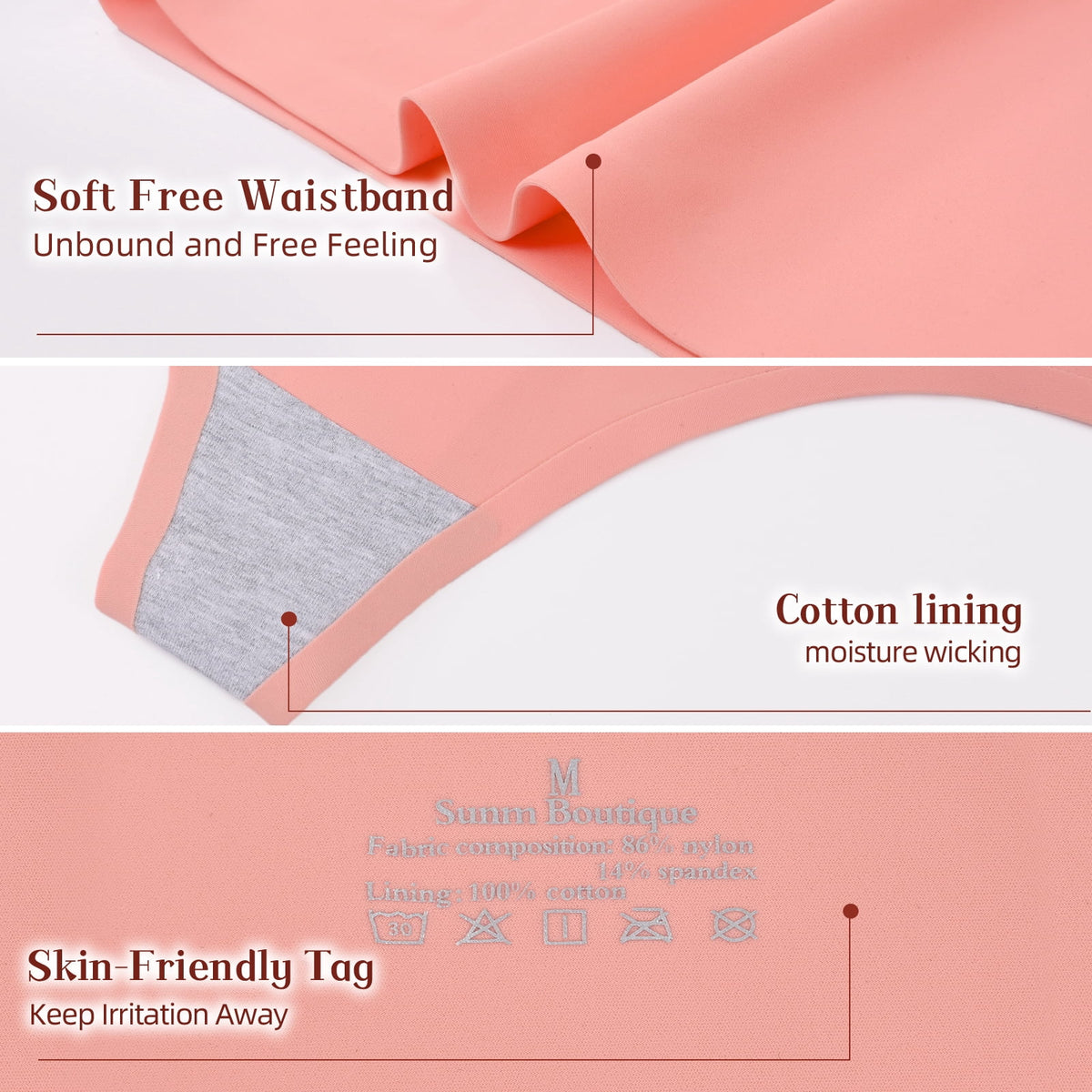 Sunm Boutique Cooling Seamless Thongs for Women, 5 Packs High Cut No Show Underwear Panties Thongs M-2XL