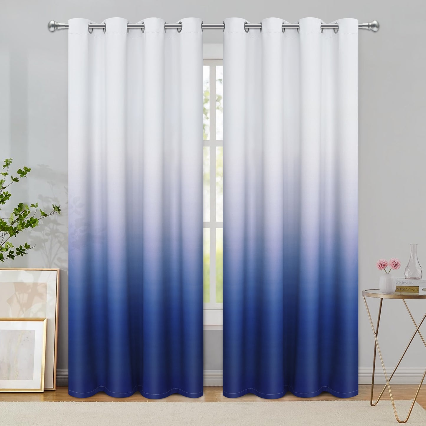 Alishomtll Room Darkening Blue Blackout Curtains Grommet Window Drapes for Living Room Bedroom ,2 Panels of 52" W x 84" L