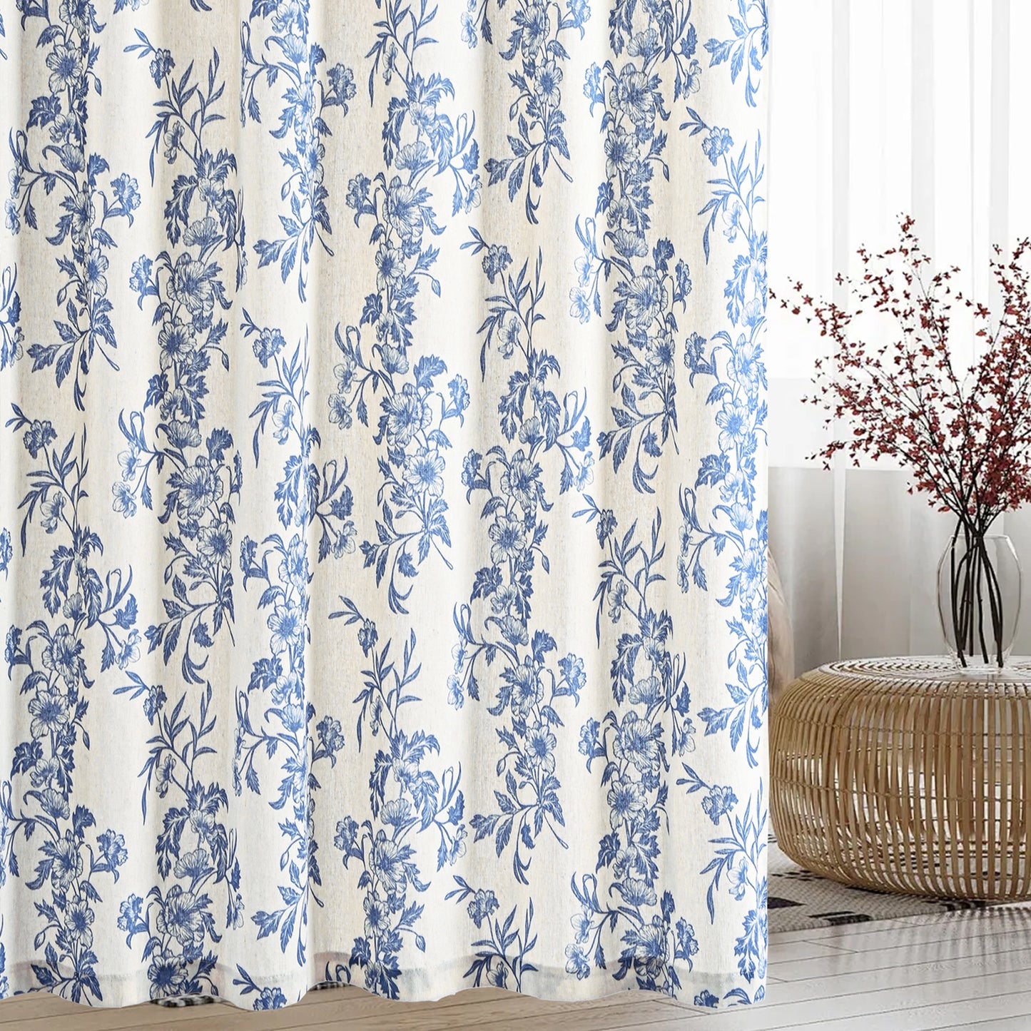 Alishomtll Floral Curtains for Living Room Farmhouse Country Linen Curtains Light Filtering Window Drapes,Blue ,52"x63", 2 Panels
