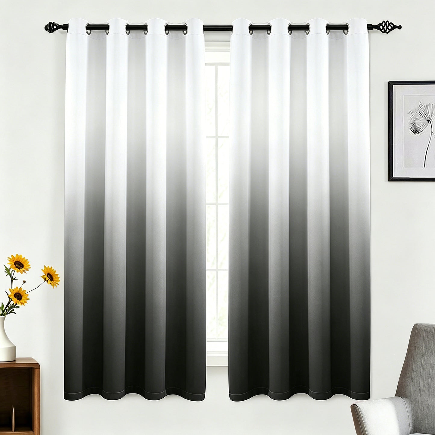 Alishomtll Room Darkening Black Blackout Curtains Grommet Window Drapes for Living Room Bedroom ,2 Panels of 52" W x 63" L
