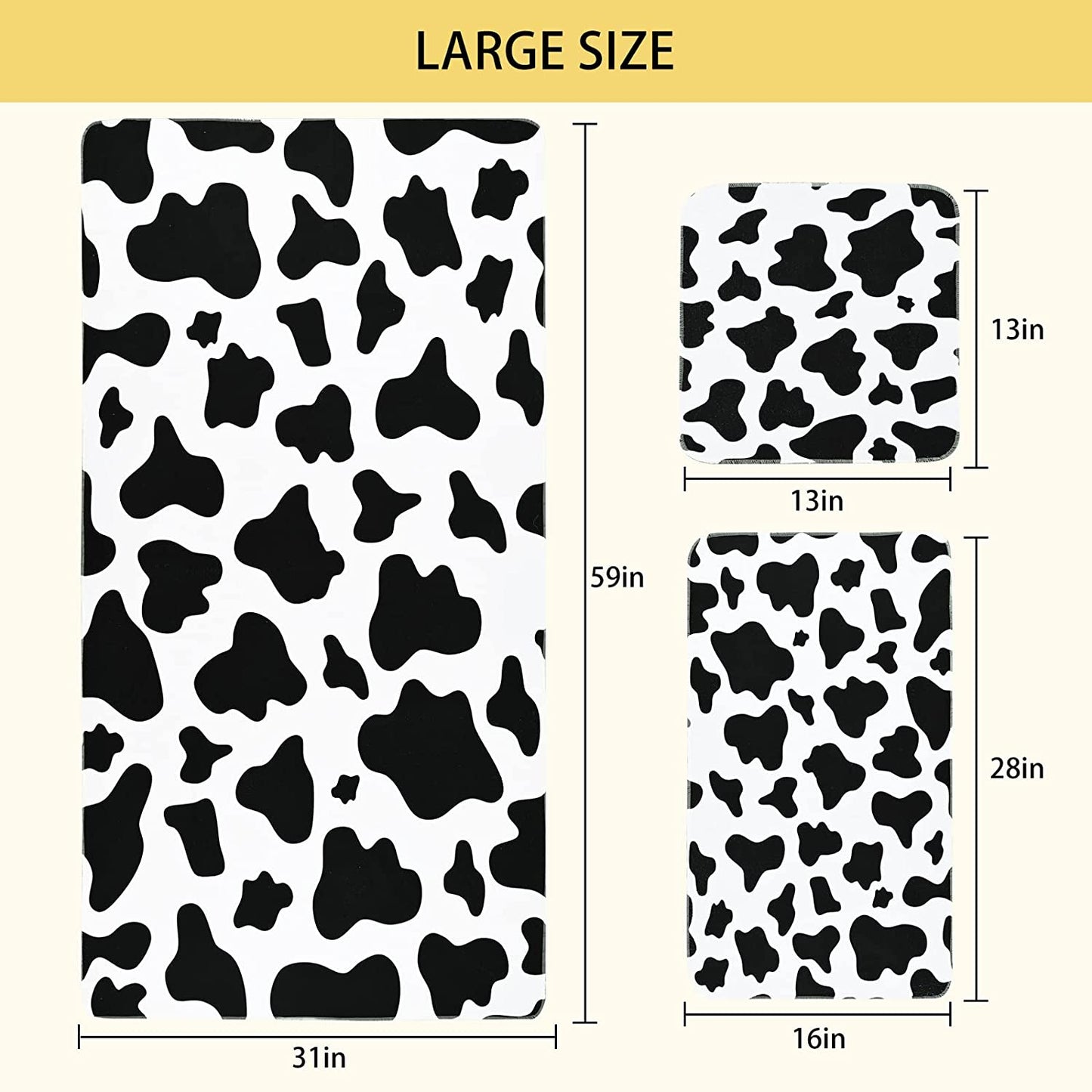 Alishomtll 3Pcs Cow Print Bath Towels Set Include Beach Towel, Hand Towel and Wash Towel for Bathroom Decor