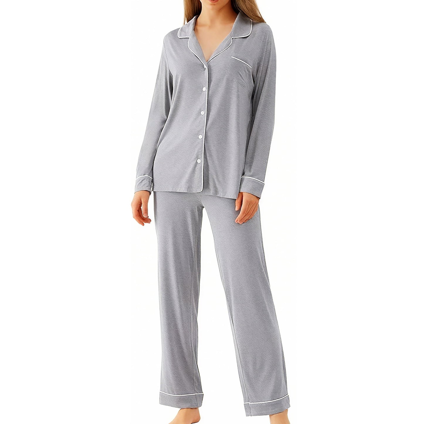MecTo Womens Pajamas Sets Two Piece Long Sleeves Shirt and Long Pants Lady Cotton PJ Sets for Woman Gifts