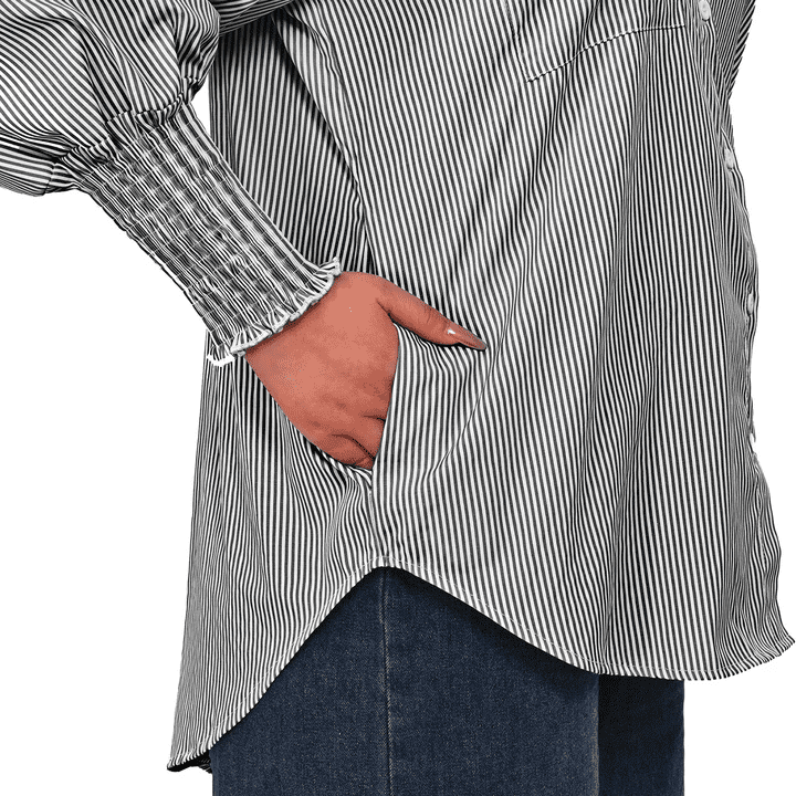 Gingprous Casual Button Down Shirt for Women Long Sleeve Oversized Striped Shirt with Pocket Smocked Cuffed Boyfriend Shirt