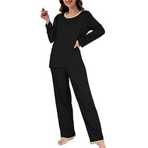 Mecto Women's V-Neck Long Sleeve Pajama Set 2-Piece Soft Regular Fit Sleepwear Casual Loungewear Comfort Nightwear PJ Set
