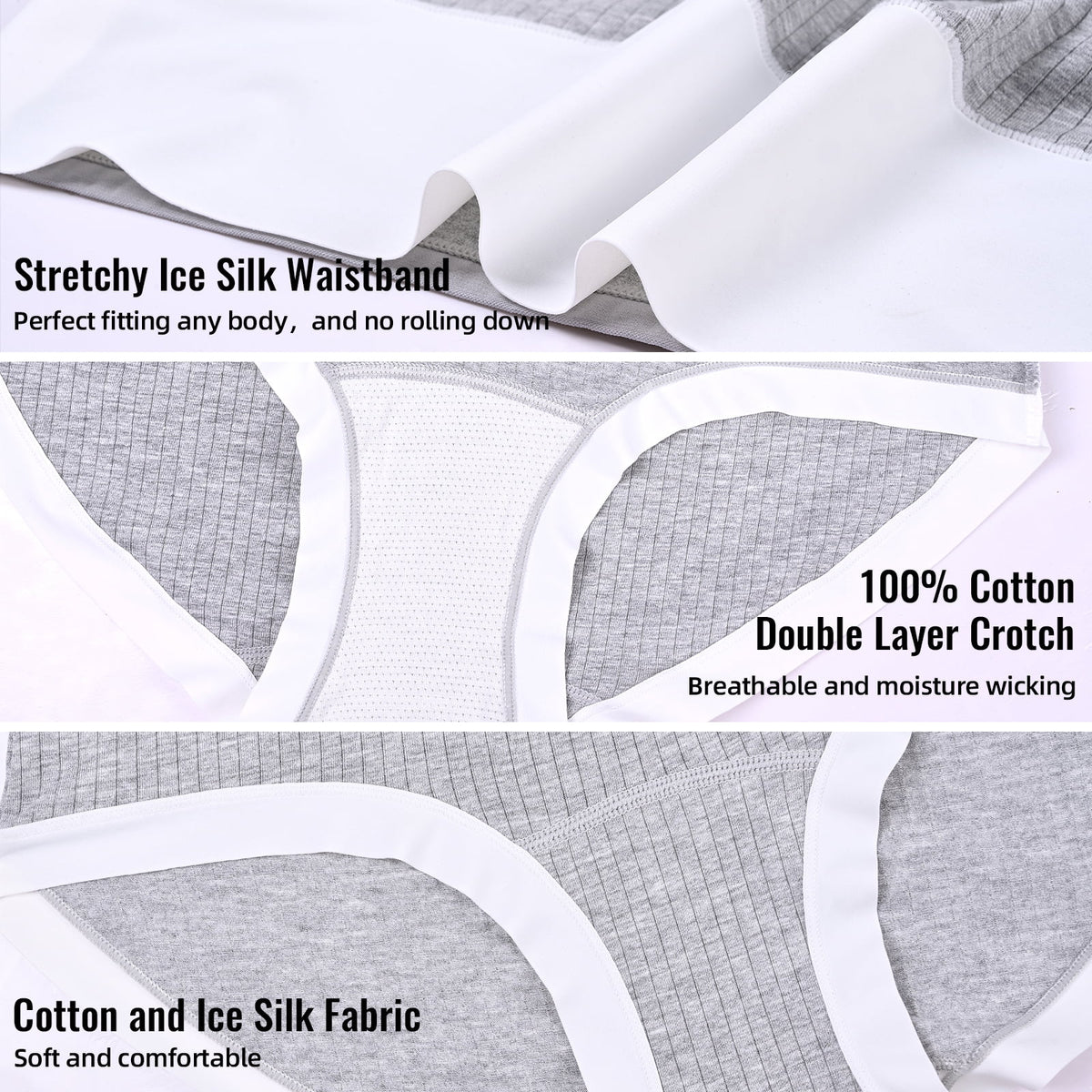 Sunm Boutique Women's High Waist Cotton Underwear 5-Pack Super Stretchy Briefs Full Coverage Panties Soft Women Panties