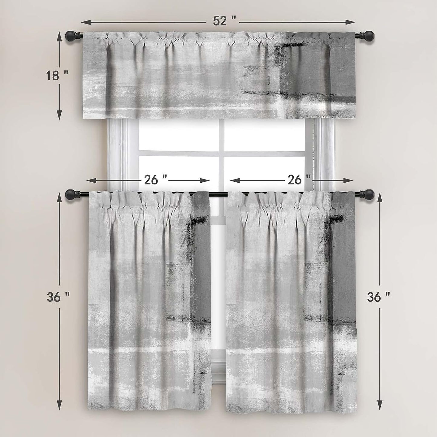 Alishomtll Kitchen Curtains and Valances Sets Grey Rod Pocket Kitchen Curtains 3 Piece Set 36 Inches Long
