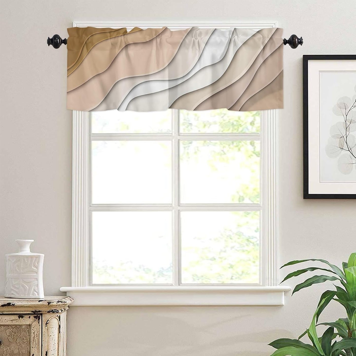 Alishomtll Curtain Valances for Kitchen Living Room Bedroom Brown Rod Pocket Valance ,54 x 18 inch