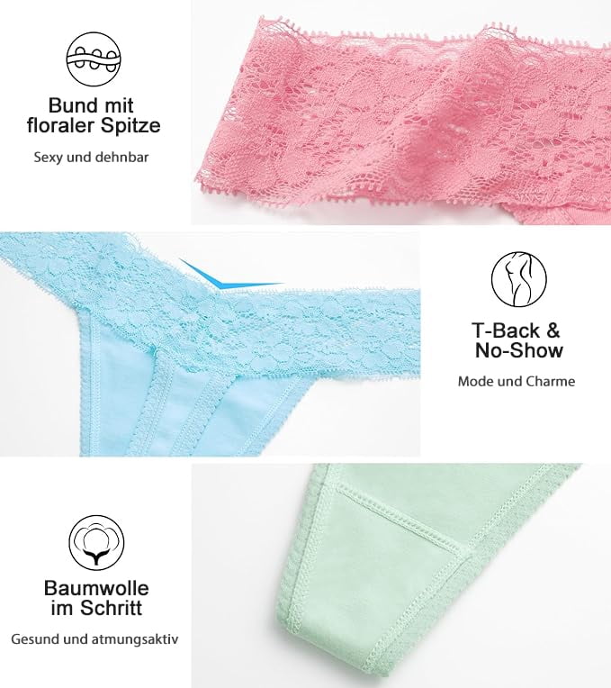 Sunm Boutique Stay-Put Lace Thongs for Women, 12-Pack Low Rise No Show Breathabl