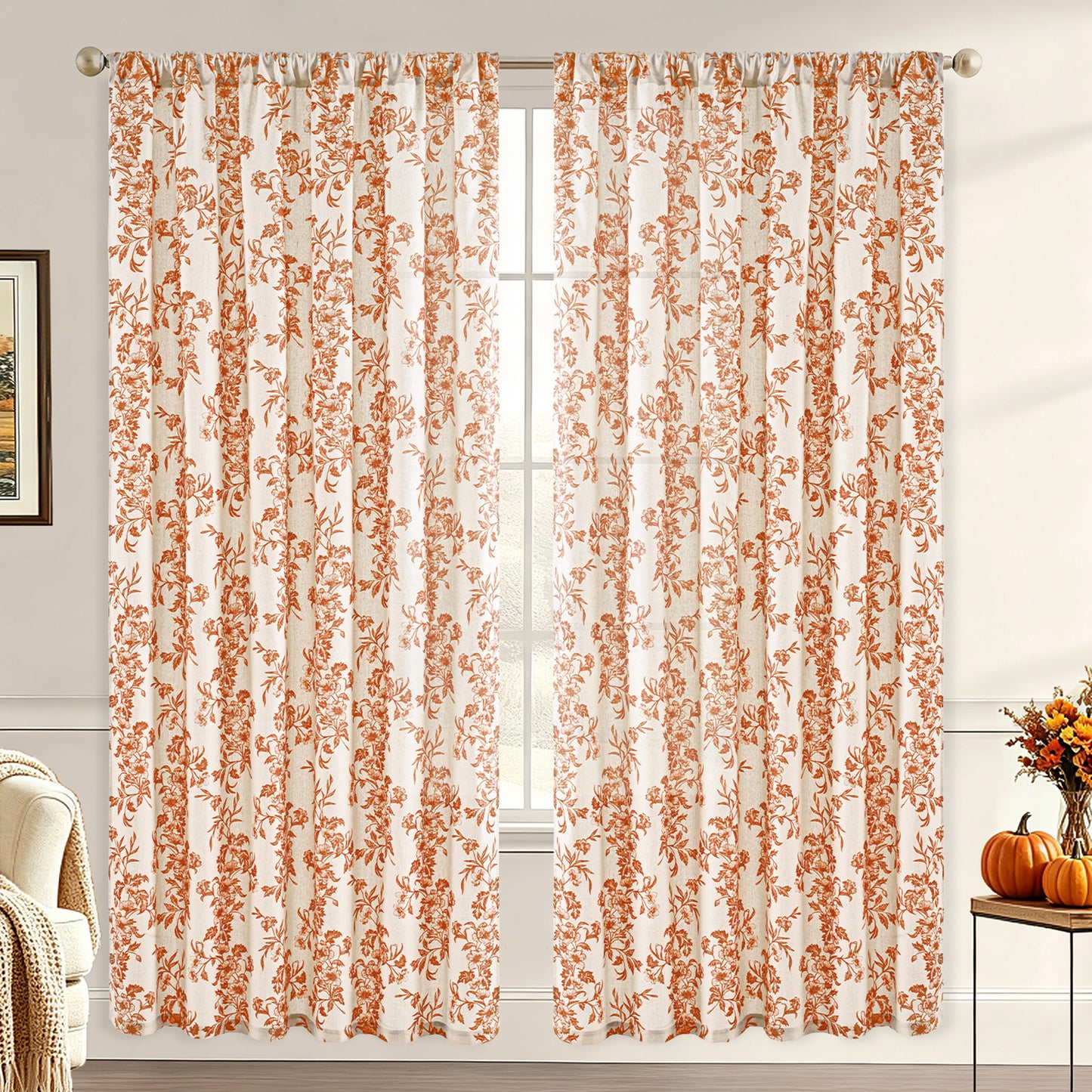 Alishomtll Fall Autumn Floral Curtains for Living Room Thanksgiving Farmhouse Country Sunflower Linen Curtains Light Filtering Window Drapes,52"x 84", 2 Panels