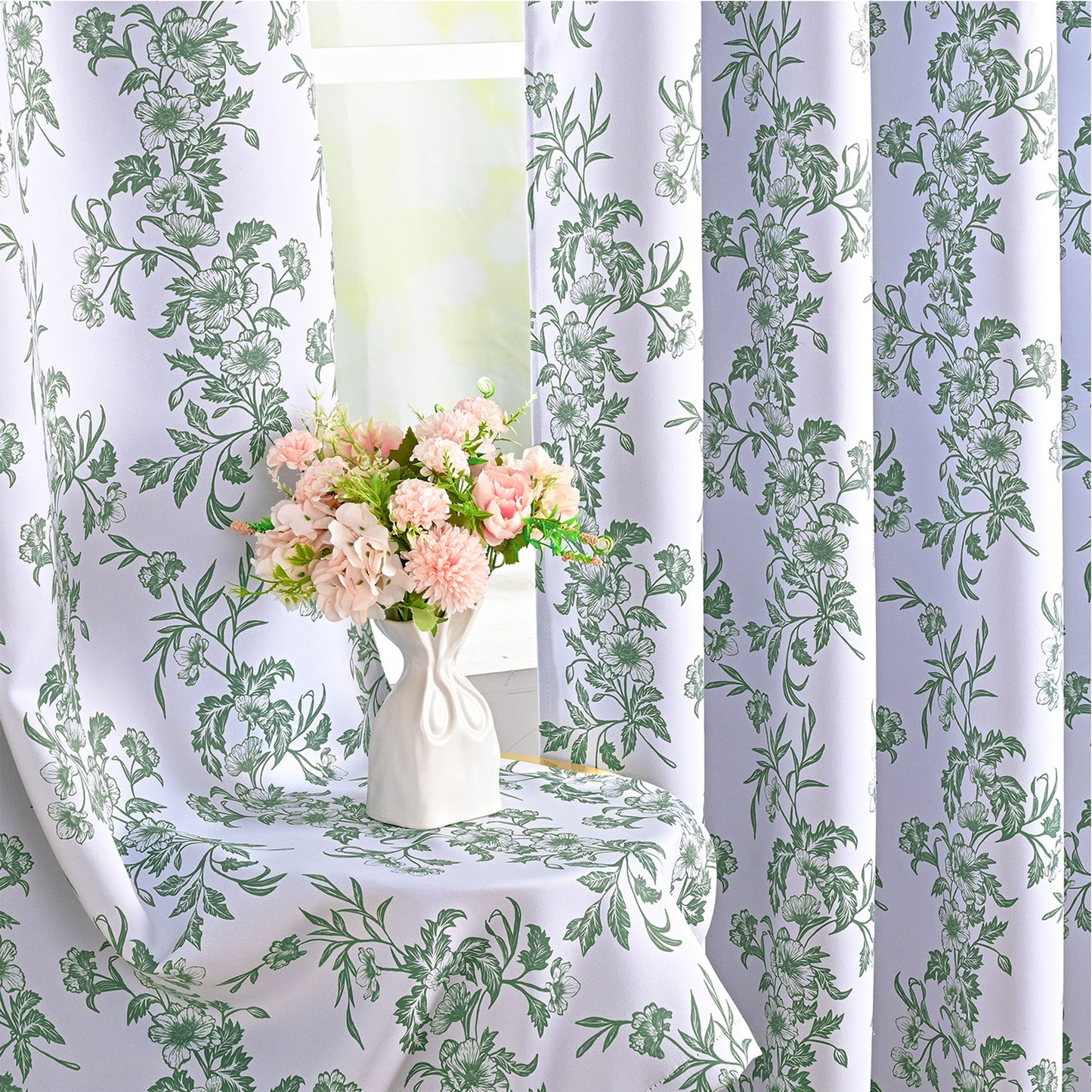 Alishomtll Floral Curtains Blackout Thermal Insulated Room Darkening Window Drapes for Living Room,Sage Green ,52"x63", 2 Panels