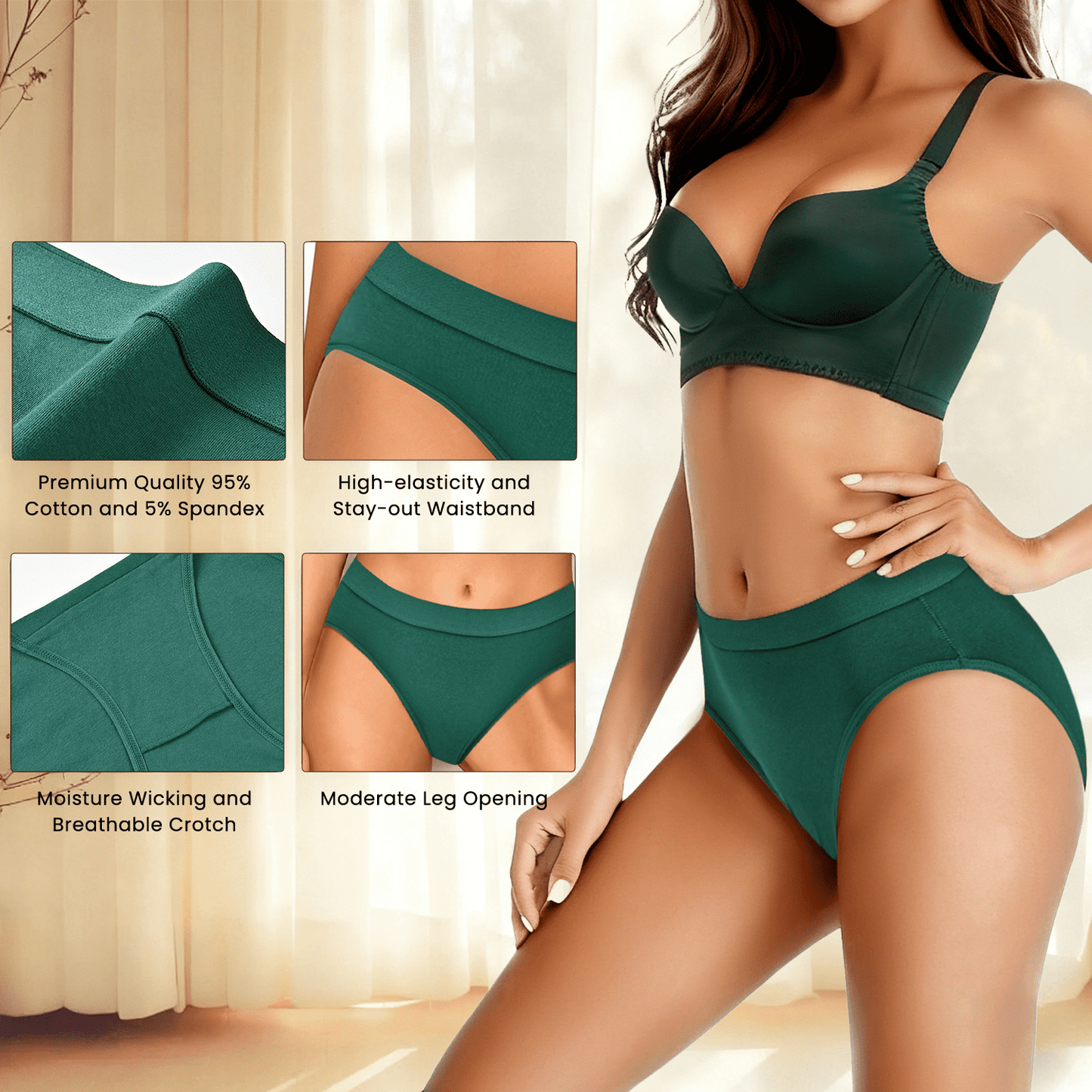 MecTo Womens Cotton Underwear High Cut Briefs Wicking Stretch Bikini Hipster High Waisted Ladies Panties 5 Pack