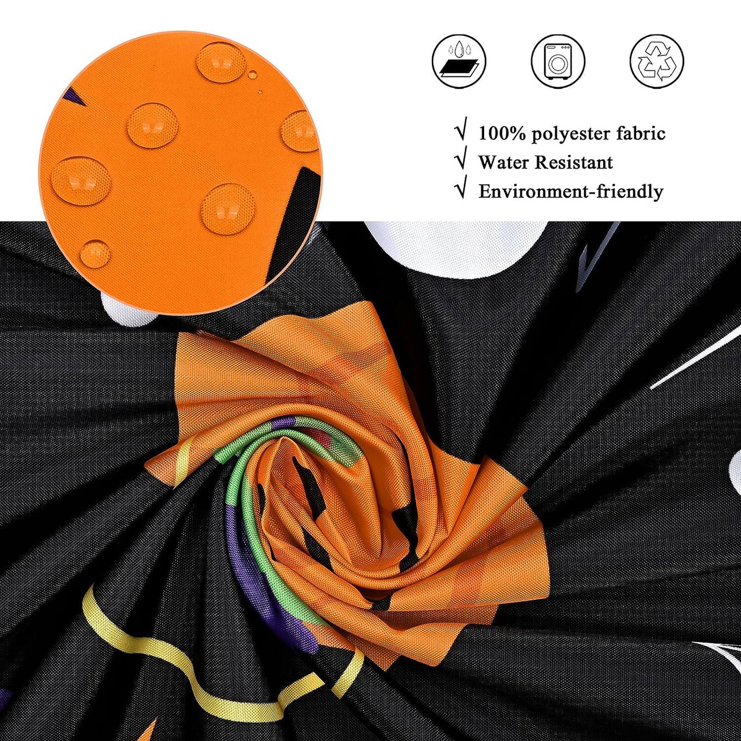 FRAMICS Halloween Shower Curtain Sets with Rugs, 16 Pc Pumpkin Spooky Ghost Bathroom Sets, Black Waterproof Fabric Shower Curtain with 12 Hooks and Toilet Rugs