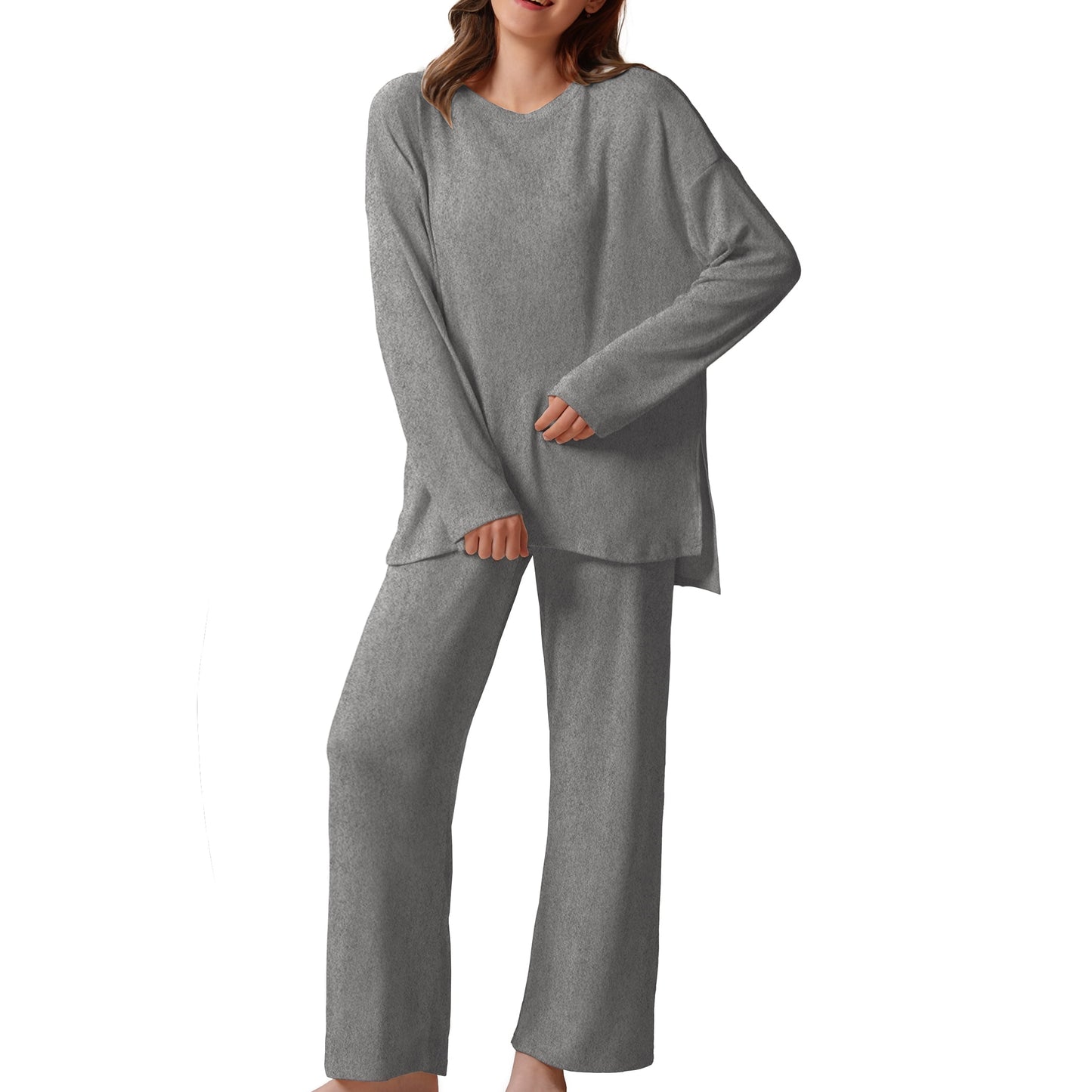 MecTo Women Pajamas Sets Oversize Long Sleeves Top and Long Pants Soft Comfy Two Piece Lounge Sets