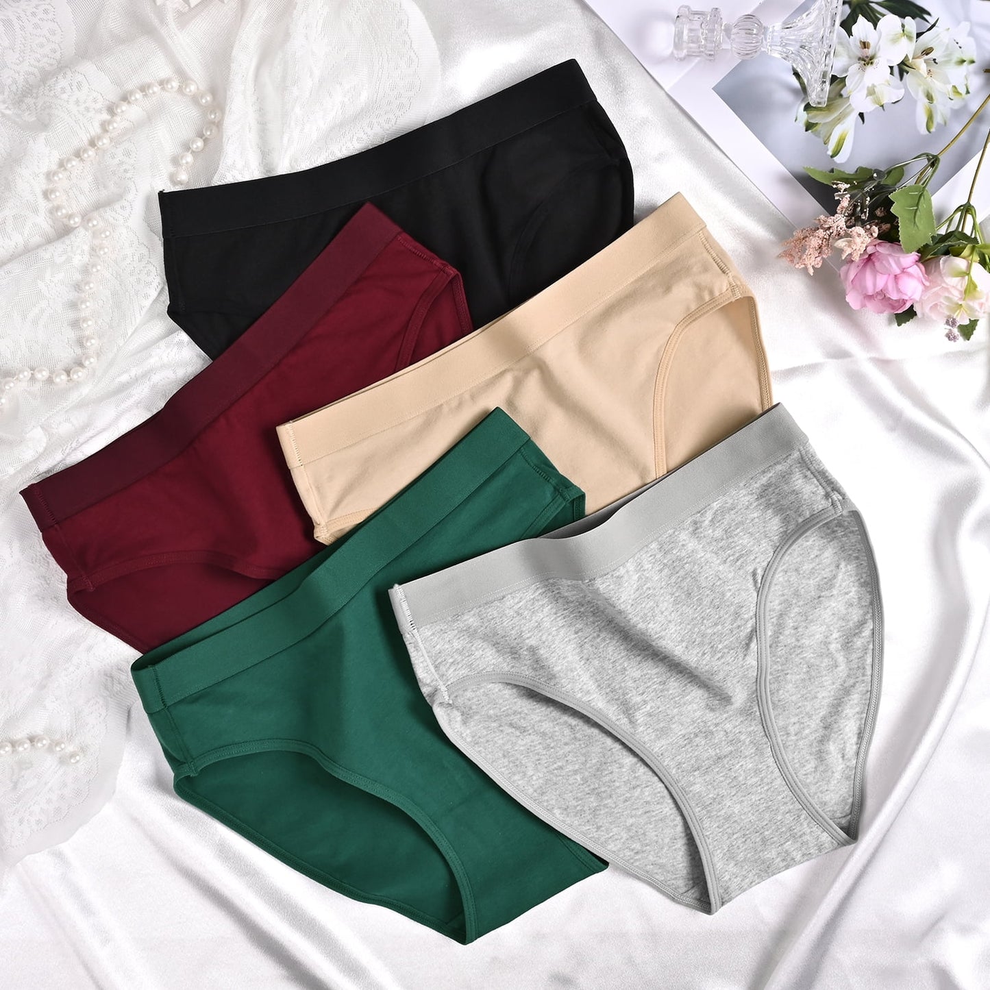 MecTo Womens Cotton Underwear High Cut Briefs Wicking Stretch Bikini Hipster High Waisted Ladies Panties 5 Pack