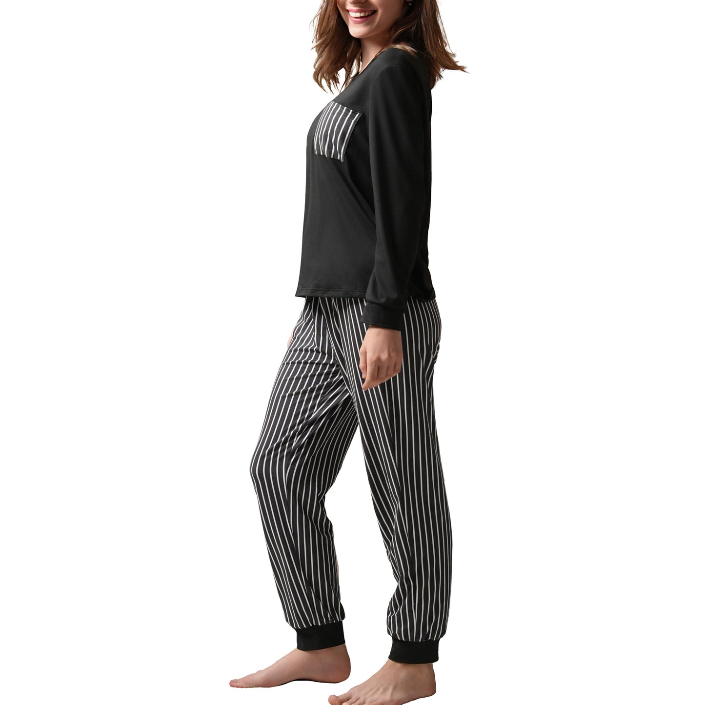 MecTo Women Pajamas Sets Soft Pj Set Long Sleeve Top with Long Pants Sleepwear 5 Piece Lounge Set