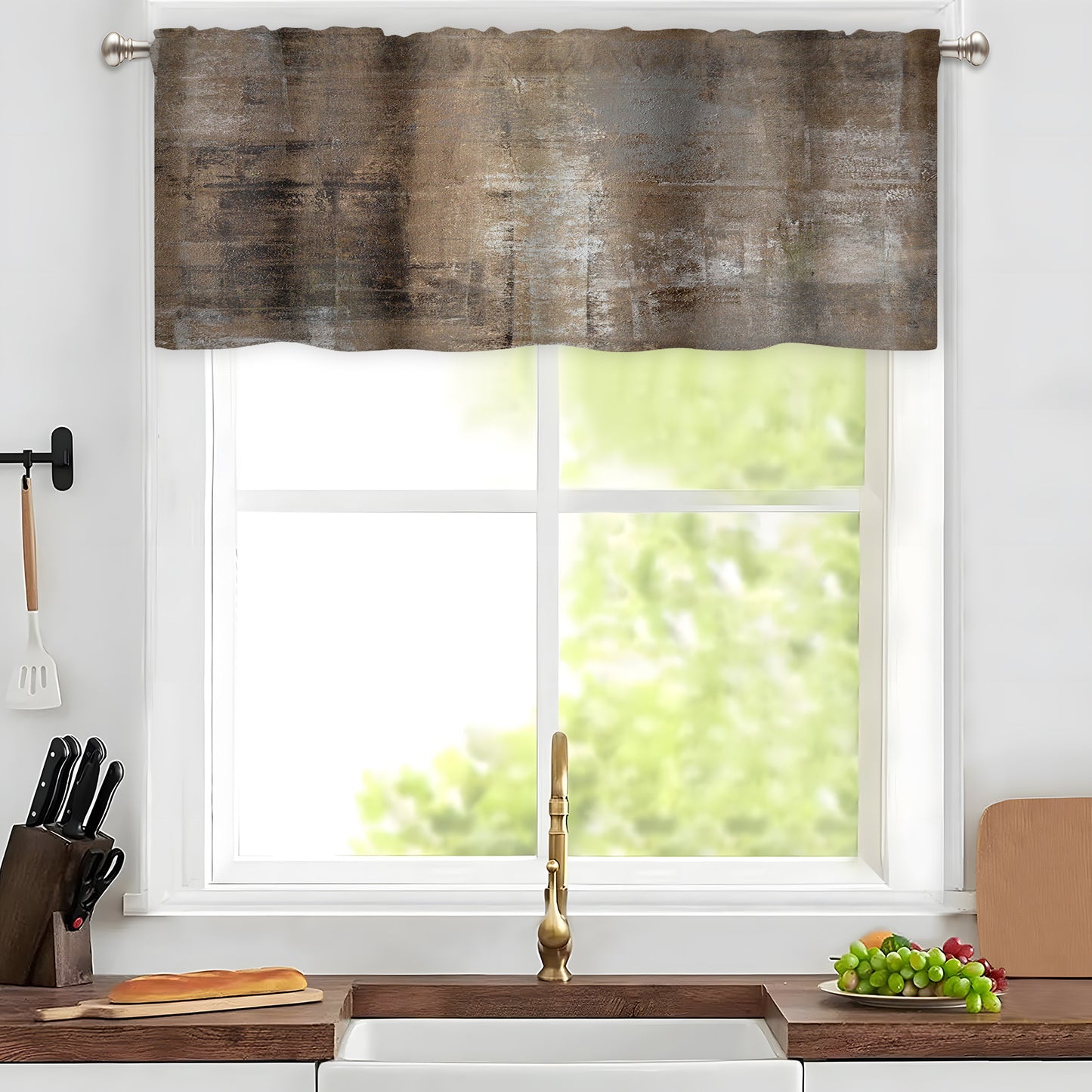 Alishomtll Curtain Valances for Kitchen Living Room Bedroom Dark Brown Rod Pocket Valance ,54 x 18 inch