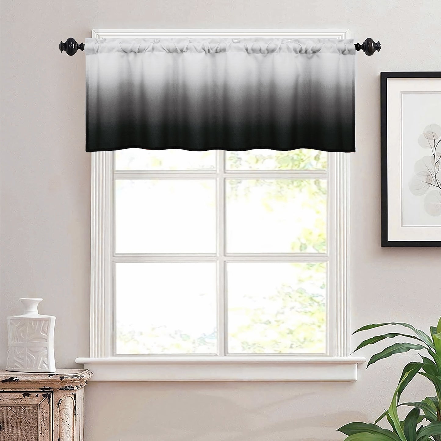 Alishomtll Kitchen Valance Curtains Black Ombre Living Room Bedroom Windows Drapes ,52 x 18 inch,Rod Pocket