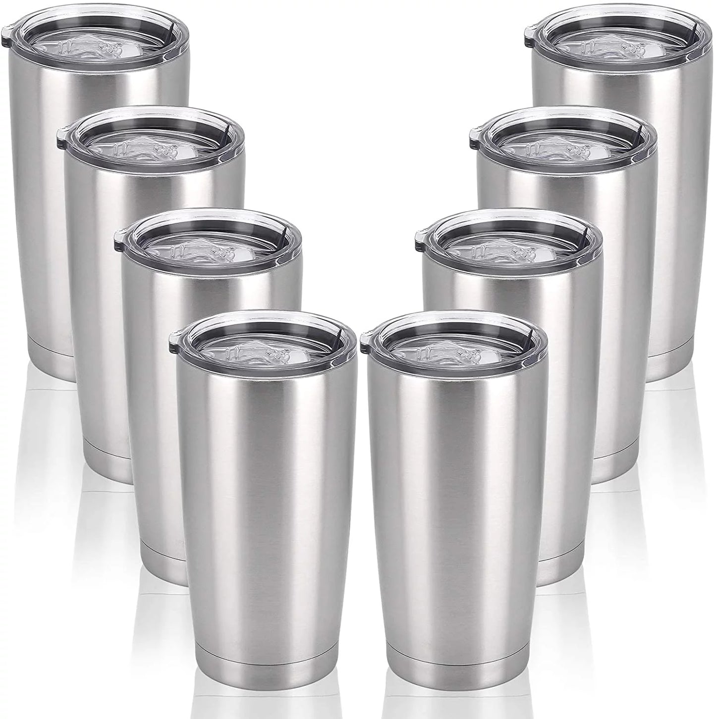 Gingprous 8 Pack 20 Oz Stainless Steel Travel Tumblers with Lids Straws , Double Wall Vacuum Insulated Stainless Steel Tumbler with Straws for Home School Office Camping, Powder Coated Coffee Cup, Keep Drinks Hot&Cold