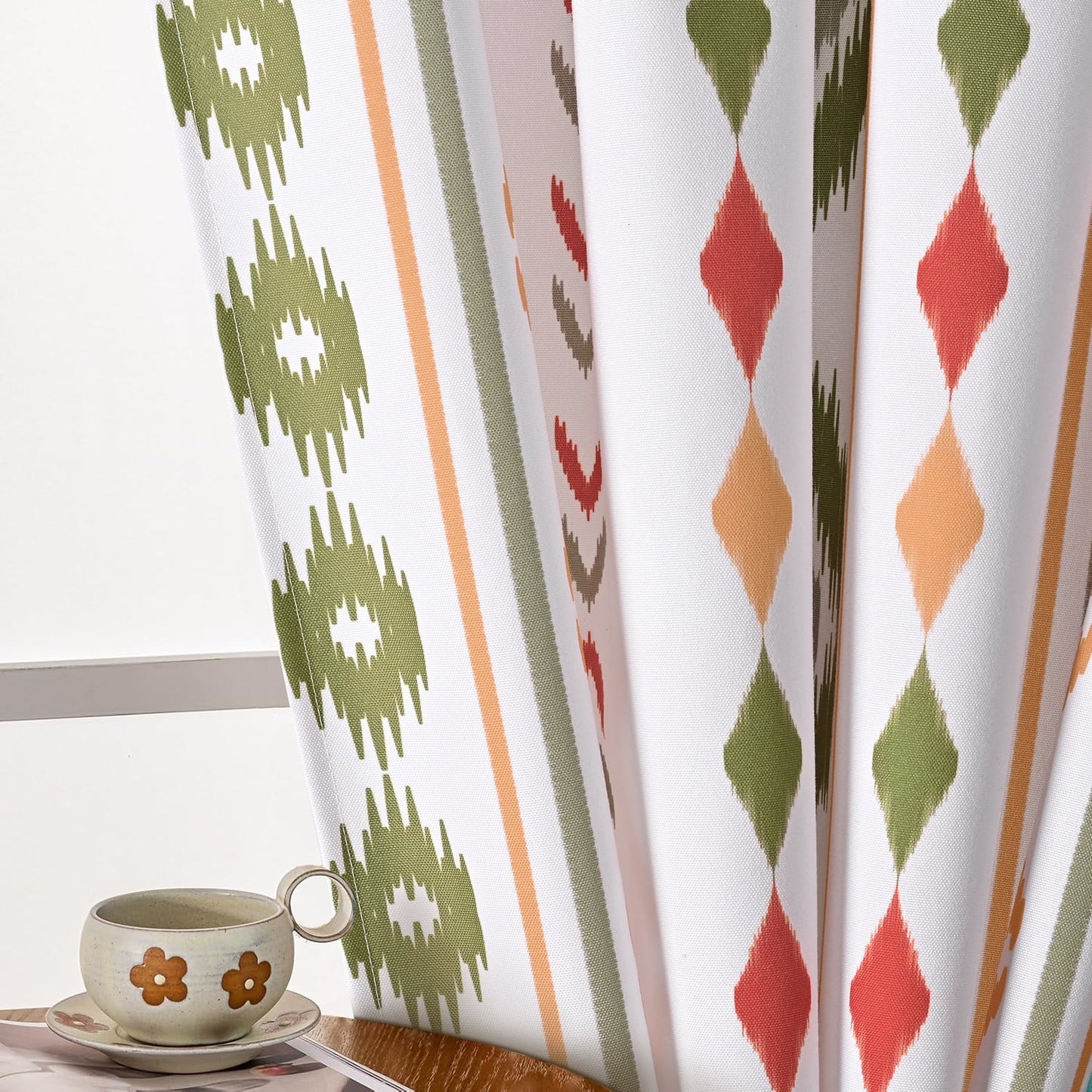 Invoibler Set of 3 Boho Curtains,60-65% Room Darkening Curtain，Window Drapes,3 Panel,Yellow-green&White