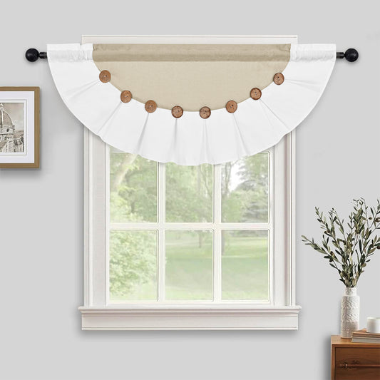 Alishomtll Linen Valance Farmhouse Boho Button Kitchen Curtains ,Rod Pocket,18"L x 52"W, Linen White