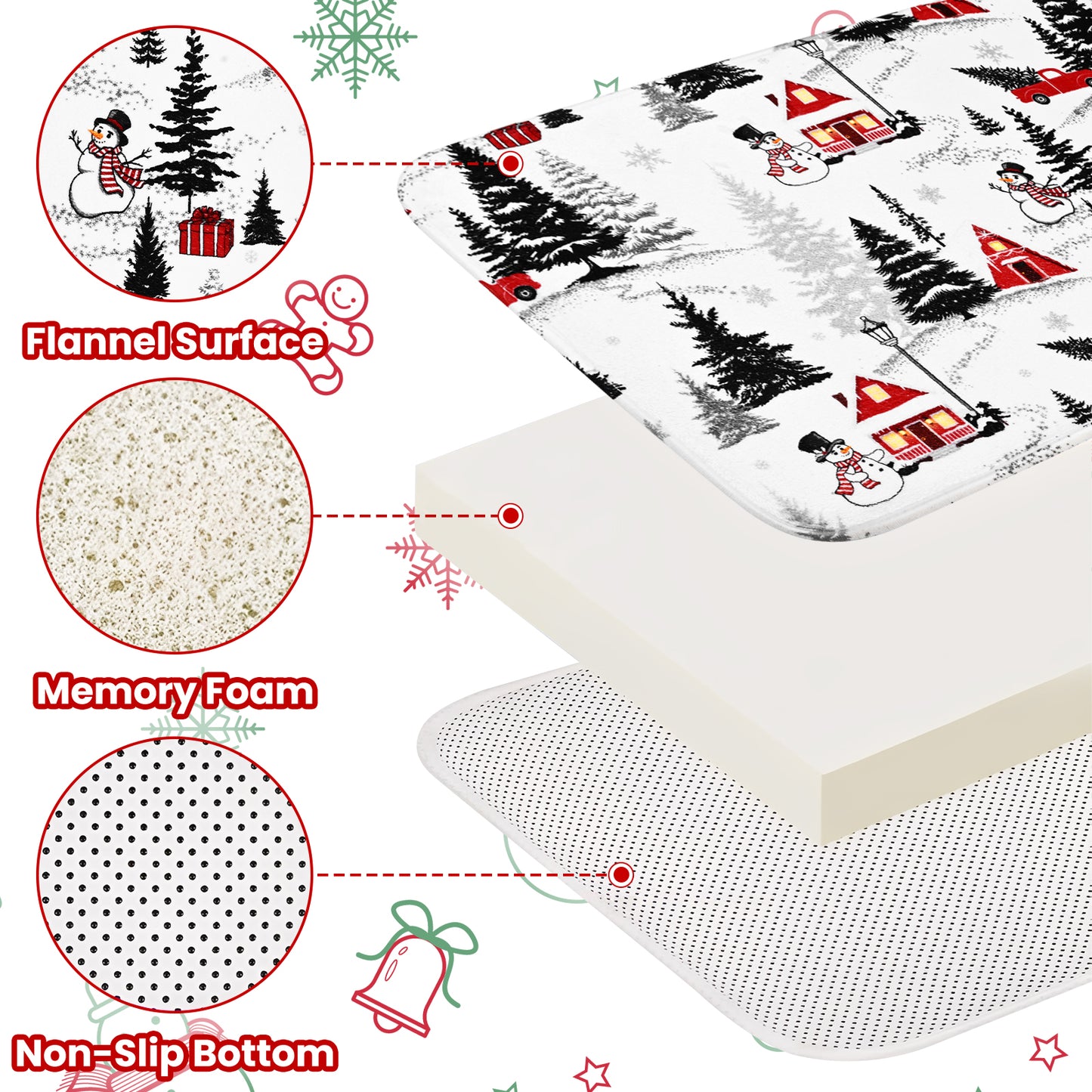 FRAMICS Christmas Snowman Shower Curtain Sets with Rugs, 16 Pcs Pine Tree Truck Bathroom Sets, Waterproof Fabric Bathroom Curtain for Home Holiday Decor with Hooks