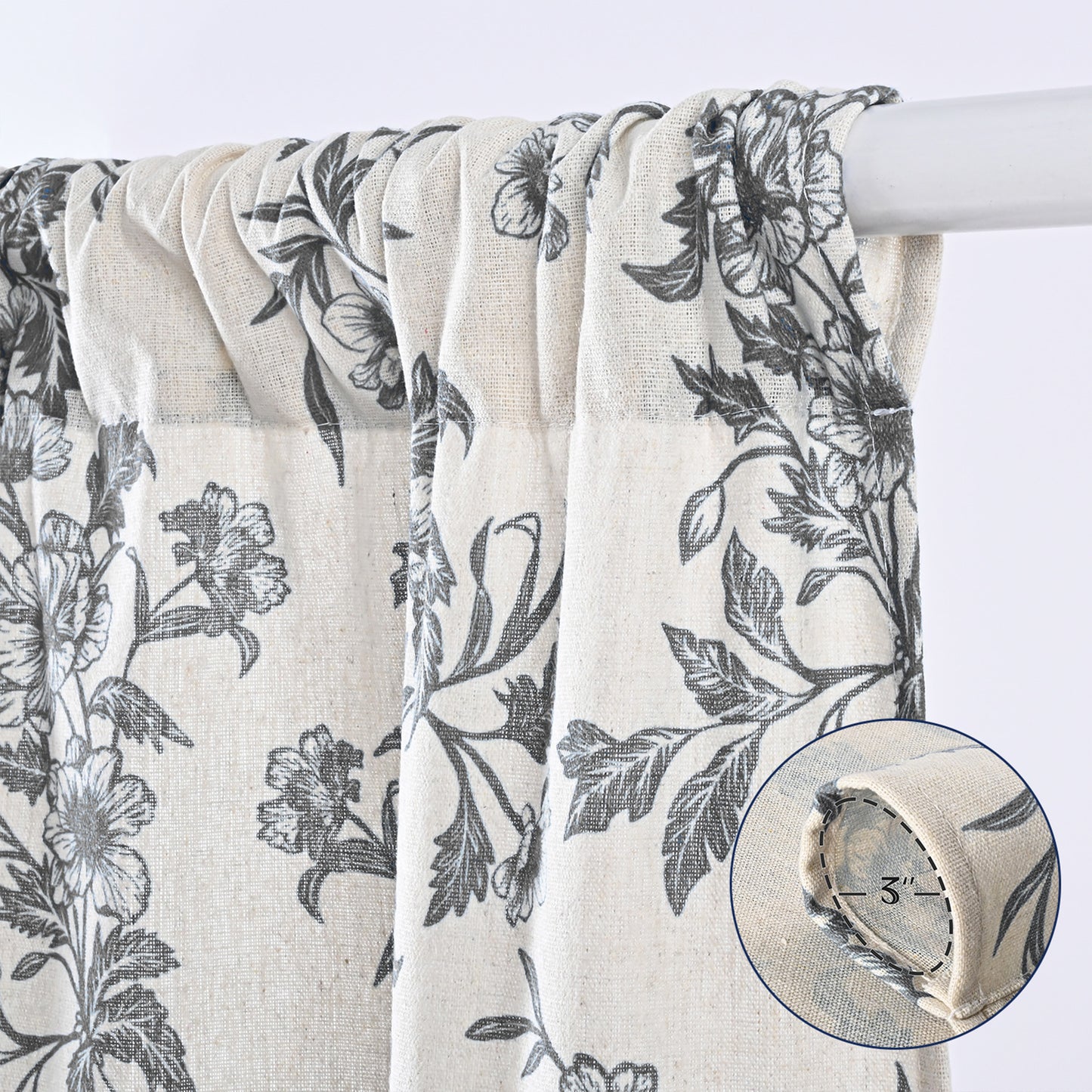 Alishomtll Floral Curtains for Living Room Farmhouse Country Linen Curtains Light Filtering Window Drapes,Black ,52"x63", 2 Panels