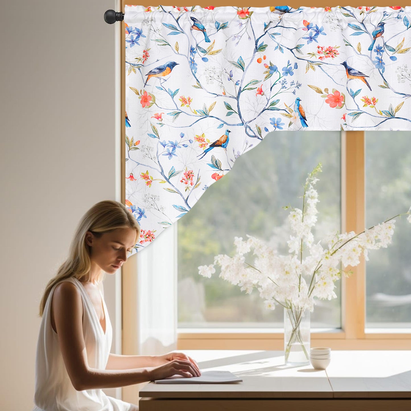 Alishomtll Window Valances with Birds Light Filtering Drapes for Kitchen Living Room , W60xL18, Rod Pocket