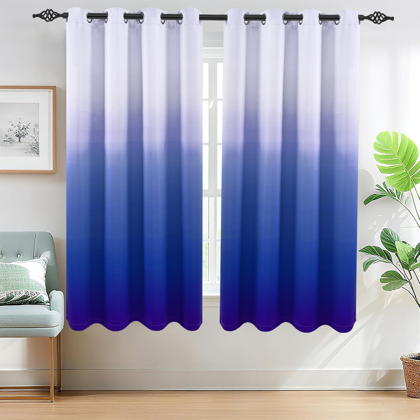 Alishomtll Room Darkening Blue Blackout Curtains Grommet Window Drapes for Living Room Bedroom ,2 Panels of 52" W x 63" L