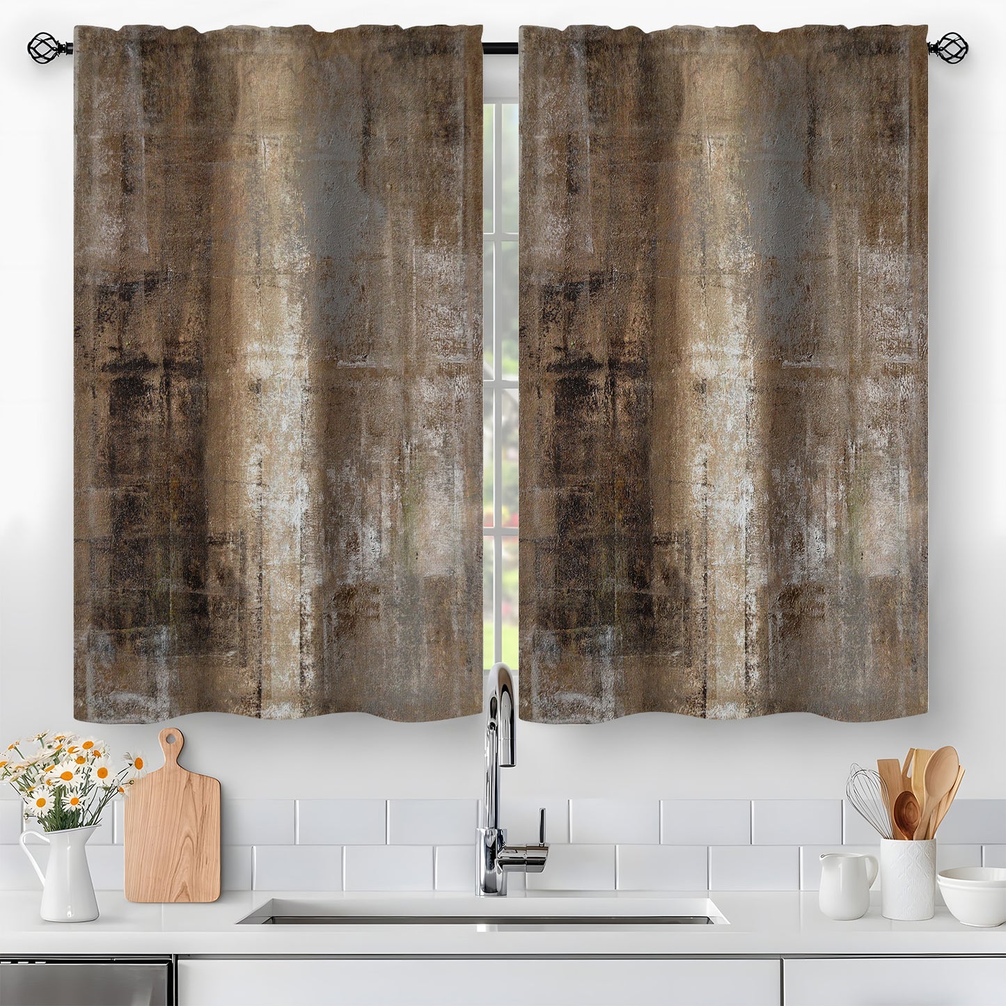 Alishomtll Kitchen Curtains Tiers Dark Brown Kitchen Tiers Set 2 Piece for Windows Living Room 36 Inches Long