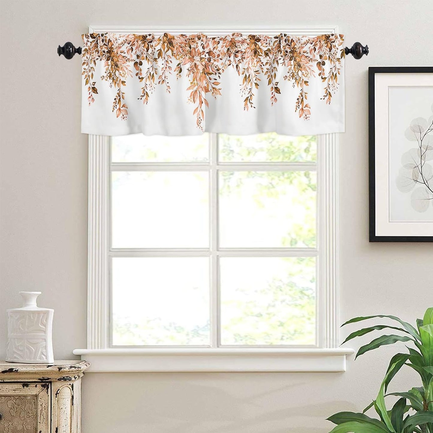 Alishomtll Valance Curtains for Living Room Bedroom Kitchen Windows Watercolor Floral Print ,52 x 18 inch,Rod Pocket