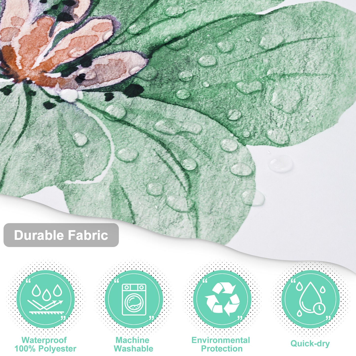 FRAMICS Watercolor Floral Shower Curtain Sets with Rugs, 16 Pc Sage Green Flower Bathroom Sets, Modern Minimalist White Waterproof Fabric Bathroom Curtain Decor with Hooks