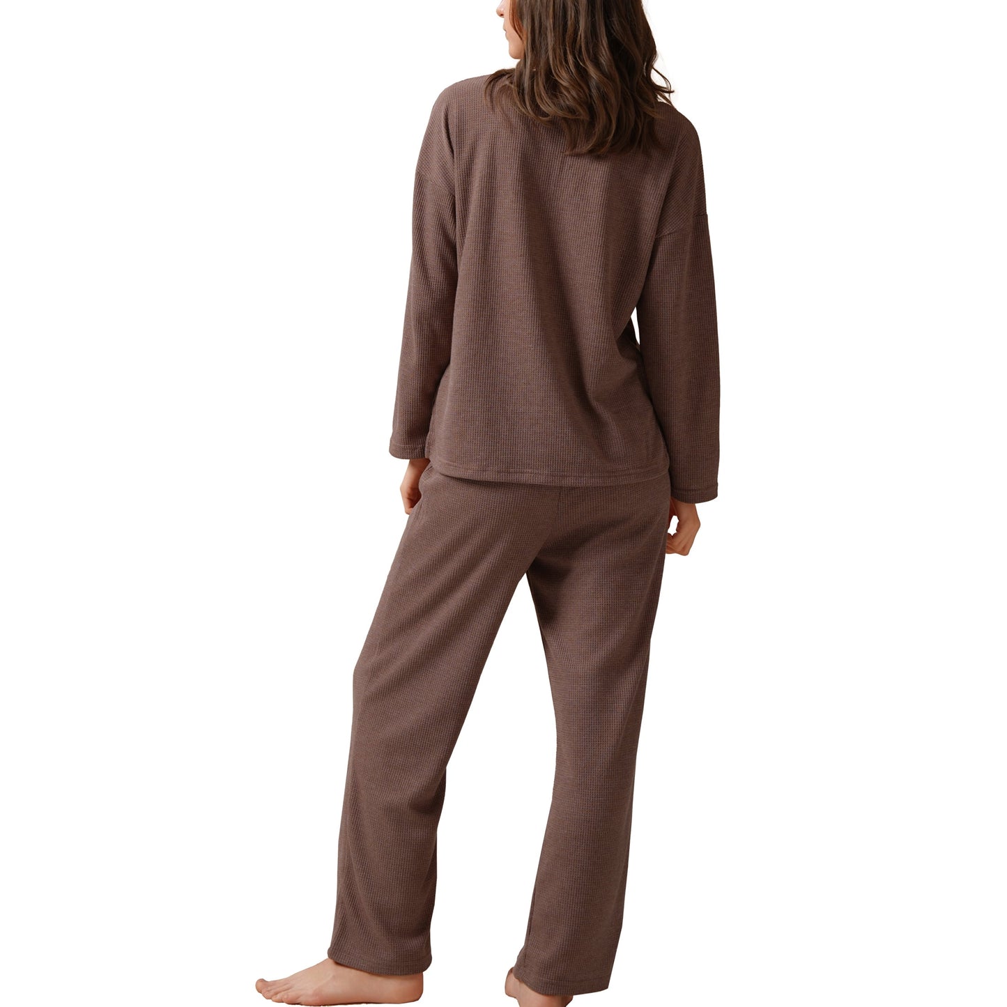 MecTo Womens Pajamas Sets Knit Pj Set V-neck Top with Long Pants Sleepwear 2 Piece Lounge Set