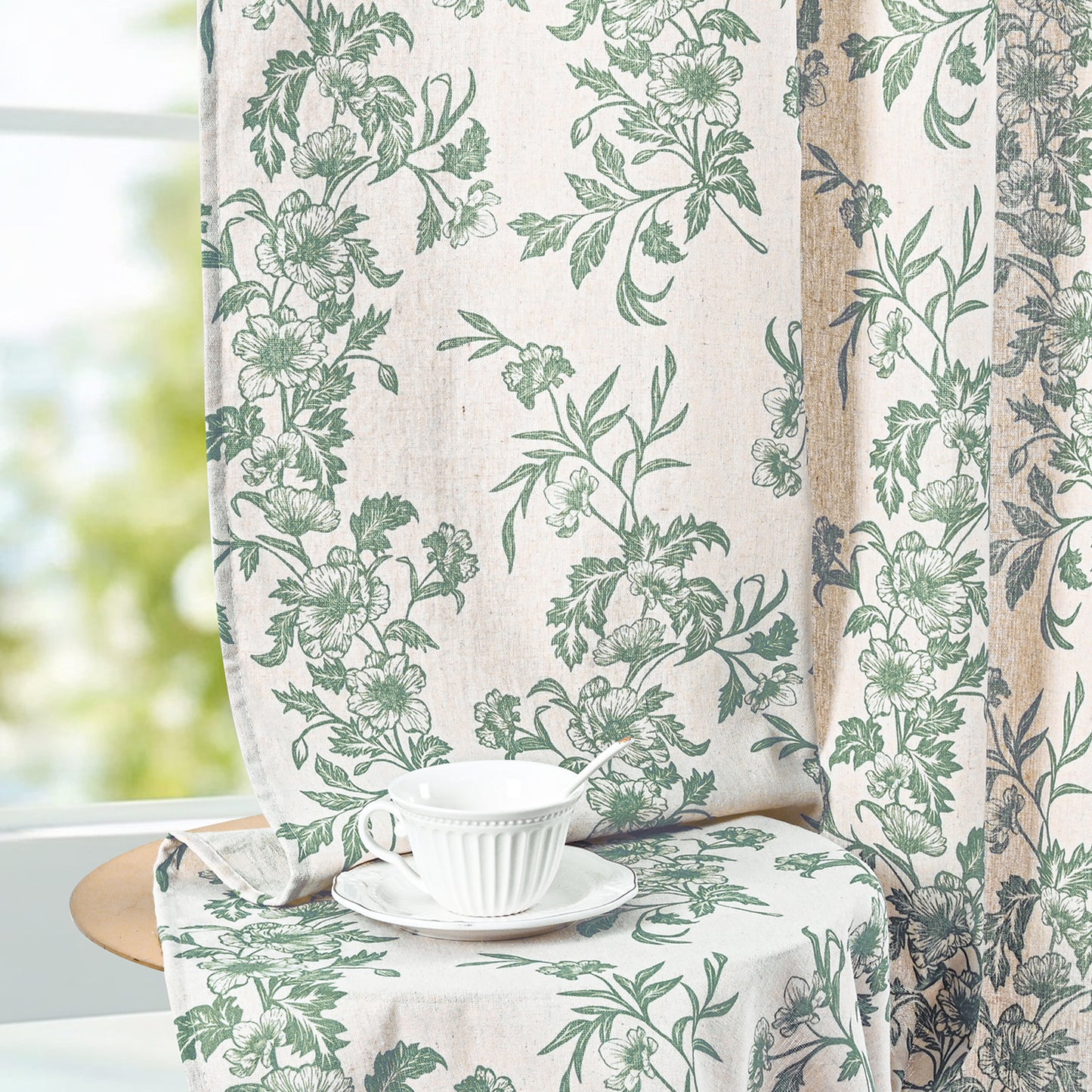 Alishomtll Floral Curtains for Living Room Farmhouse Country Linen Curtains Light Filtering Window Drapes,Sage Green ,52"x63", 2 Panels