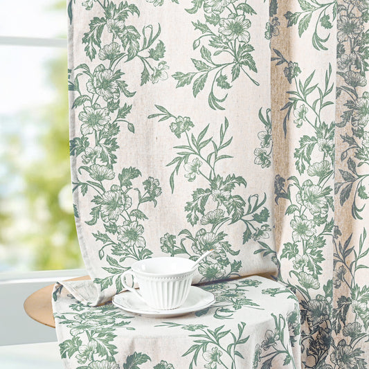 Alishomtll Floral Curtains for Living Room Farmhouse Country Linen Curtains Light Filtering Window Drapes,Sage Green ,52"x63", 2 Panels