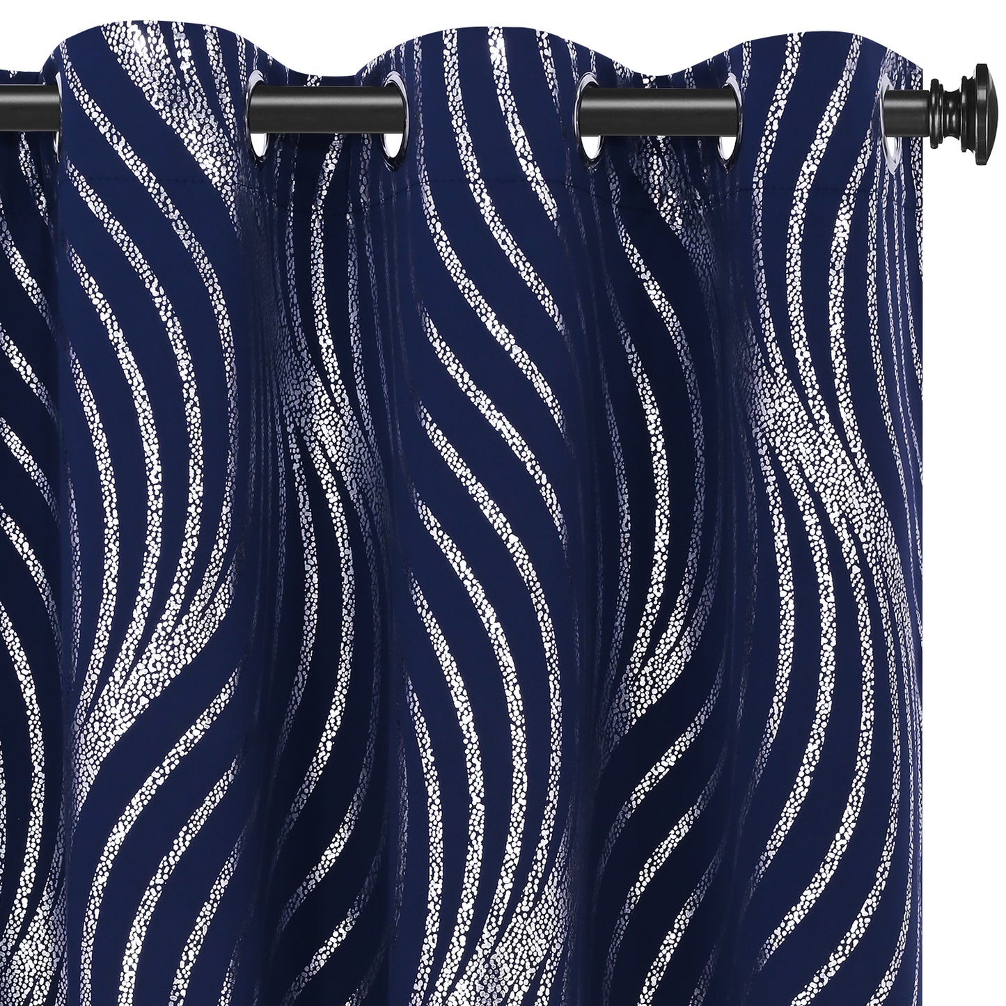 Alishomtll Navy Blue Blackout Curtains for Living Room ,Modern Metallic Silver Wave Pattern Bedroom Thermal Insulated Drapes ,2 Panel Set,52"x84"