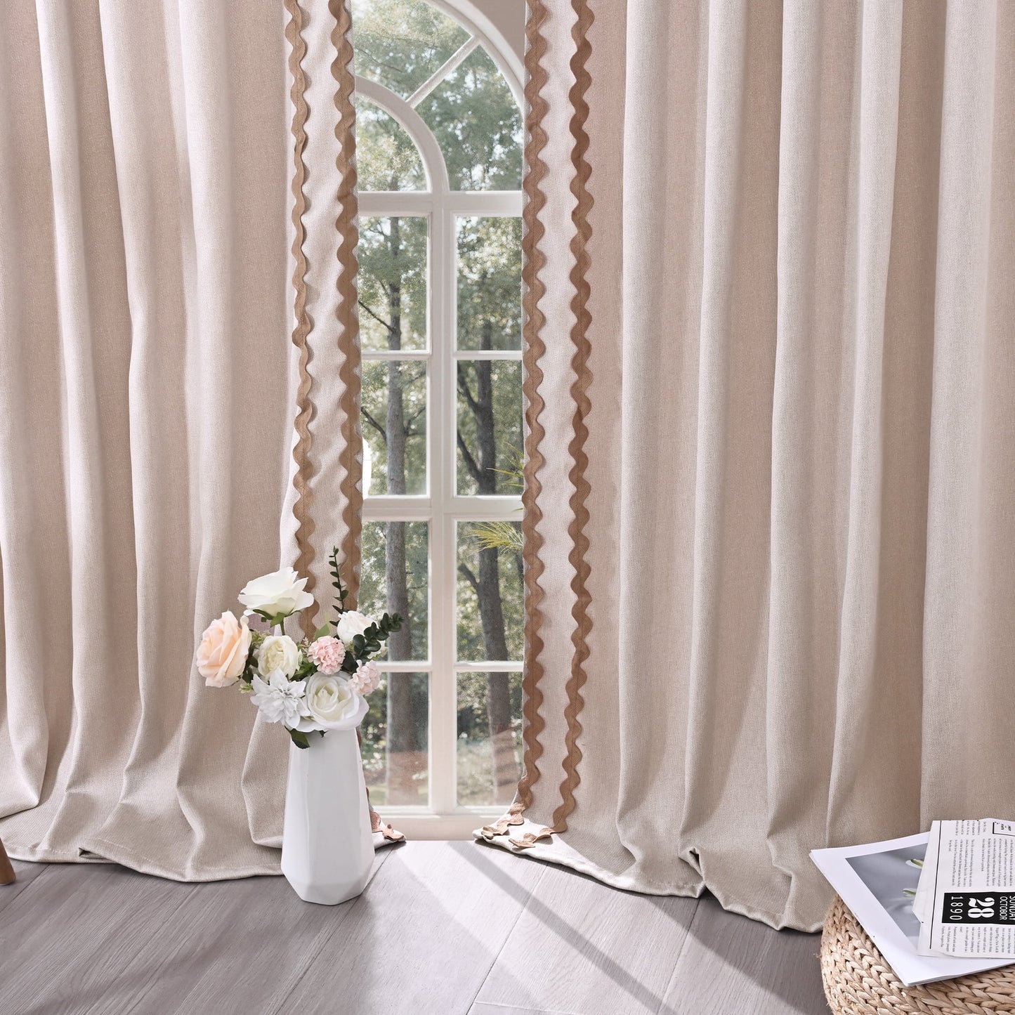 Alishomtll Natural Linen Scalloped Rod Pocket Back Tab Blackout Curtains for Bedroom,Pack of 2,52"x 84"