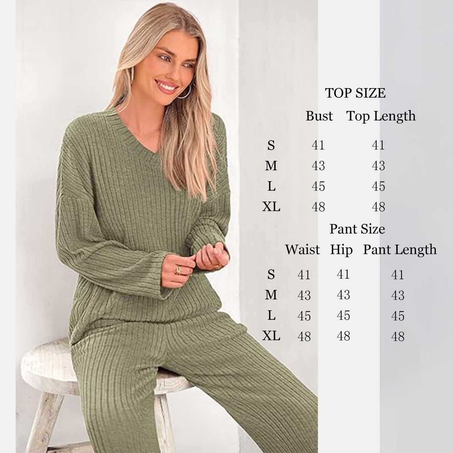 MecTo Womens Pajamas Sets V-neck Long Sleeves Top and Long Pants With Pockets Two Pieces Lounge Sets Fall Oufits