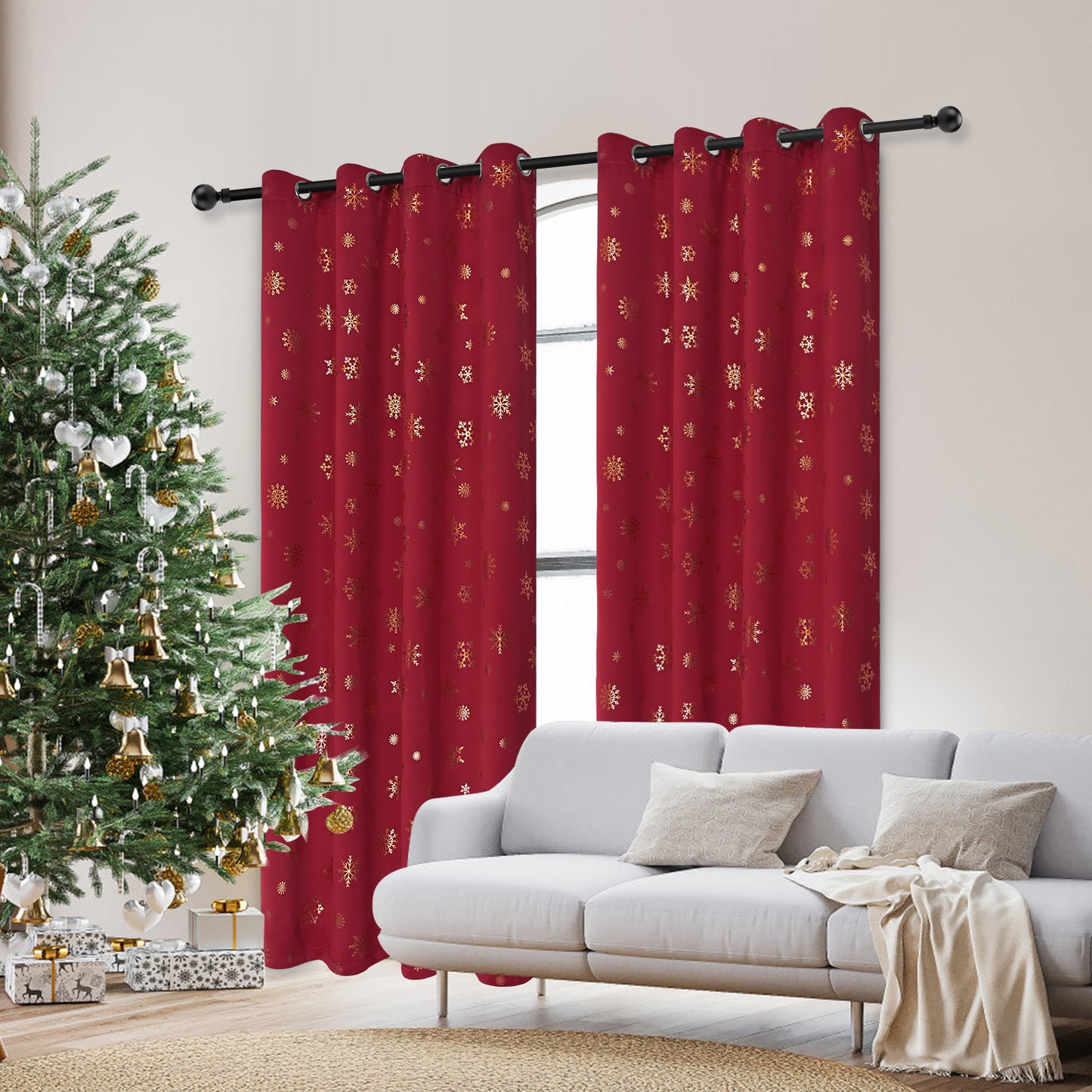 Alishomtll Snowflake Foil Print Christmas Blackout Curtains, Christmas Grommet Window Curtains Drapes, 52" x84", Red, Set of 2 Panels