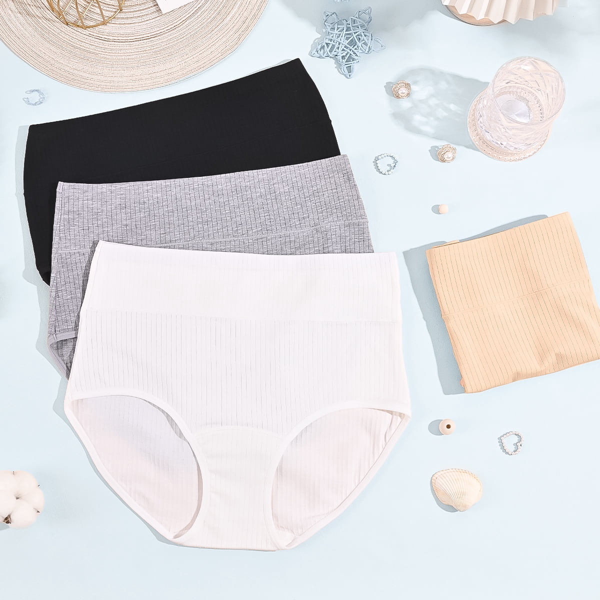 MecTo Womens Cotton Underwear Plus Size 4 Pack High Waisted Briefs Full Coverage Breathable Ladies Panties