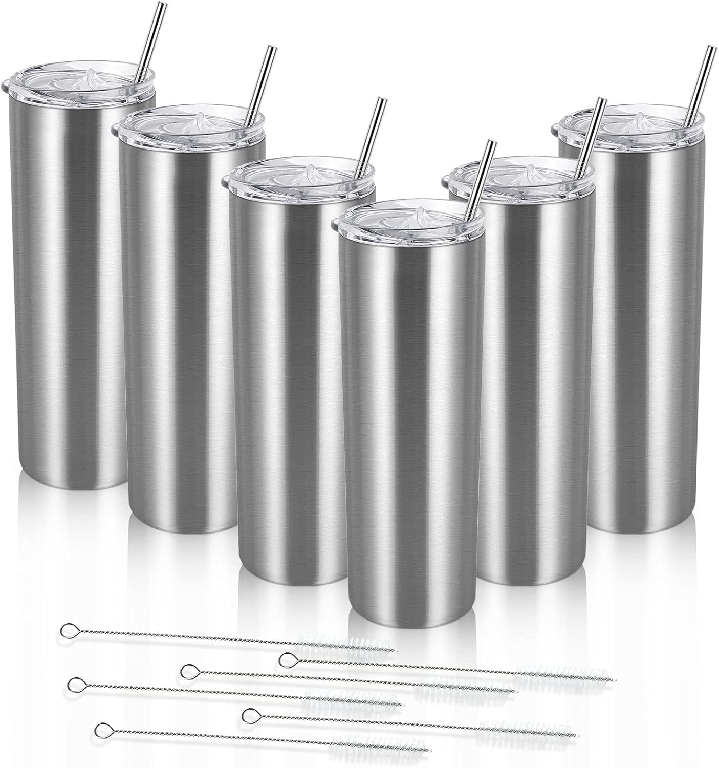 Gingprous 6/8 Pack Skinny Travel Tumblers, Stainless Steel Tumblers with Lid and Straw, 20 oz Double Wall Vacuum Insulated Slim Water Tumbler Cup