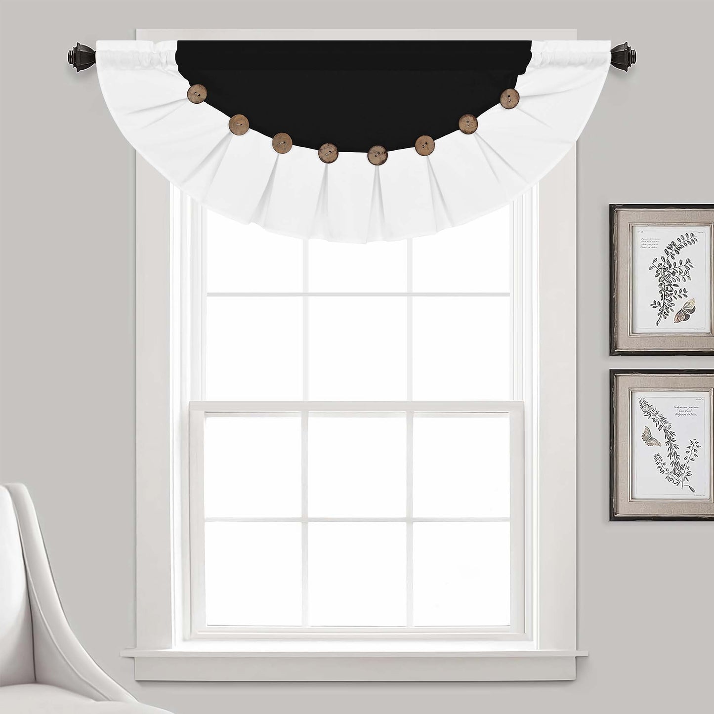 Alishomtll Linen Valance Farmhouse Boho Button Kitchen Curtains ,Rod Pocket,18"L x 52"W, Black White