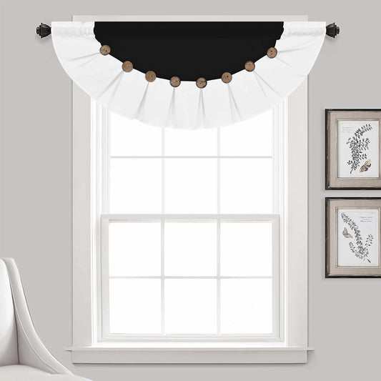 Alishomtll Linen Valance Farmhouse Boho Button Kitchen Curtains ,Rod Pocket,18"L x 52"W, Black White