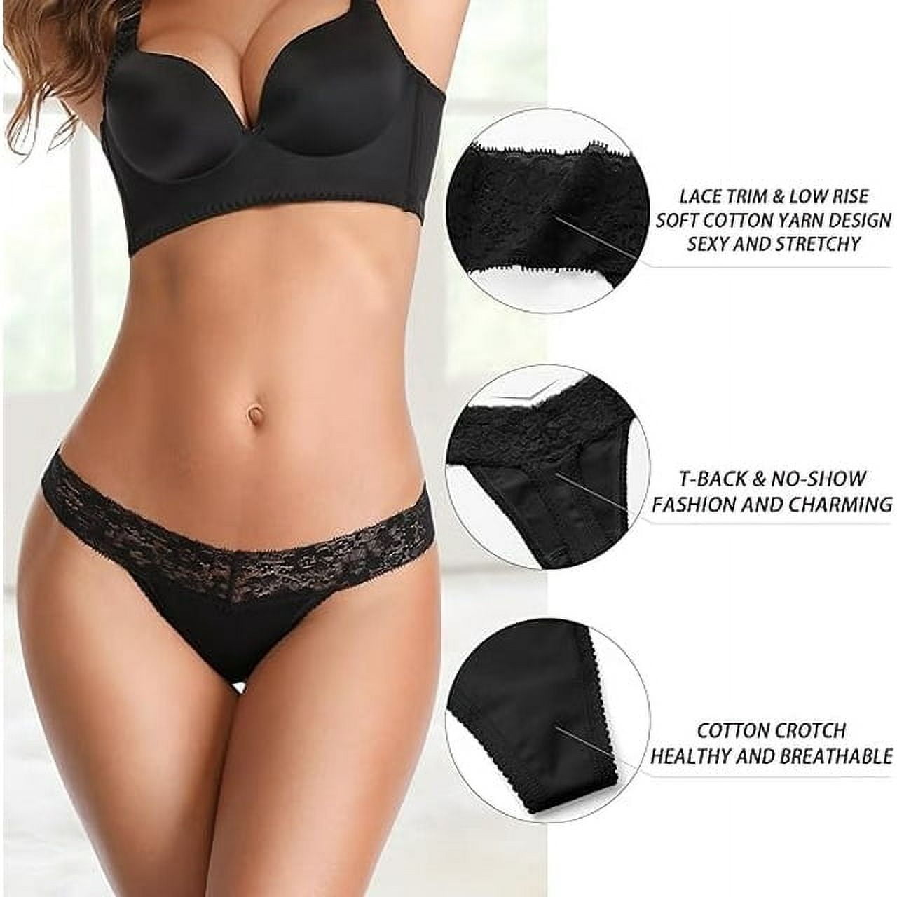 Sunm Boutique Thongs for Women, Cotton Thongs T Back Breathable Comfort See Through Panties Seamless Lace Thongs for Women Pack