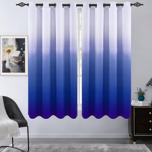 Alishomtll Room Darkening Blue Blackout Curtains Grommet Window Drapes for Living Room Bedroom ,2 Panels of 52" W x 63" L