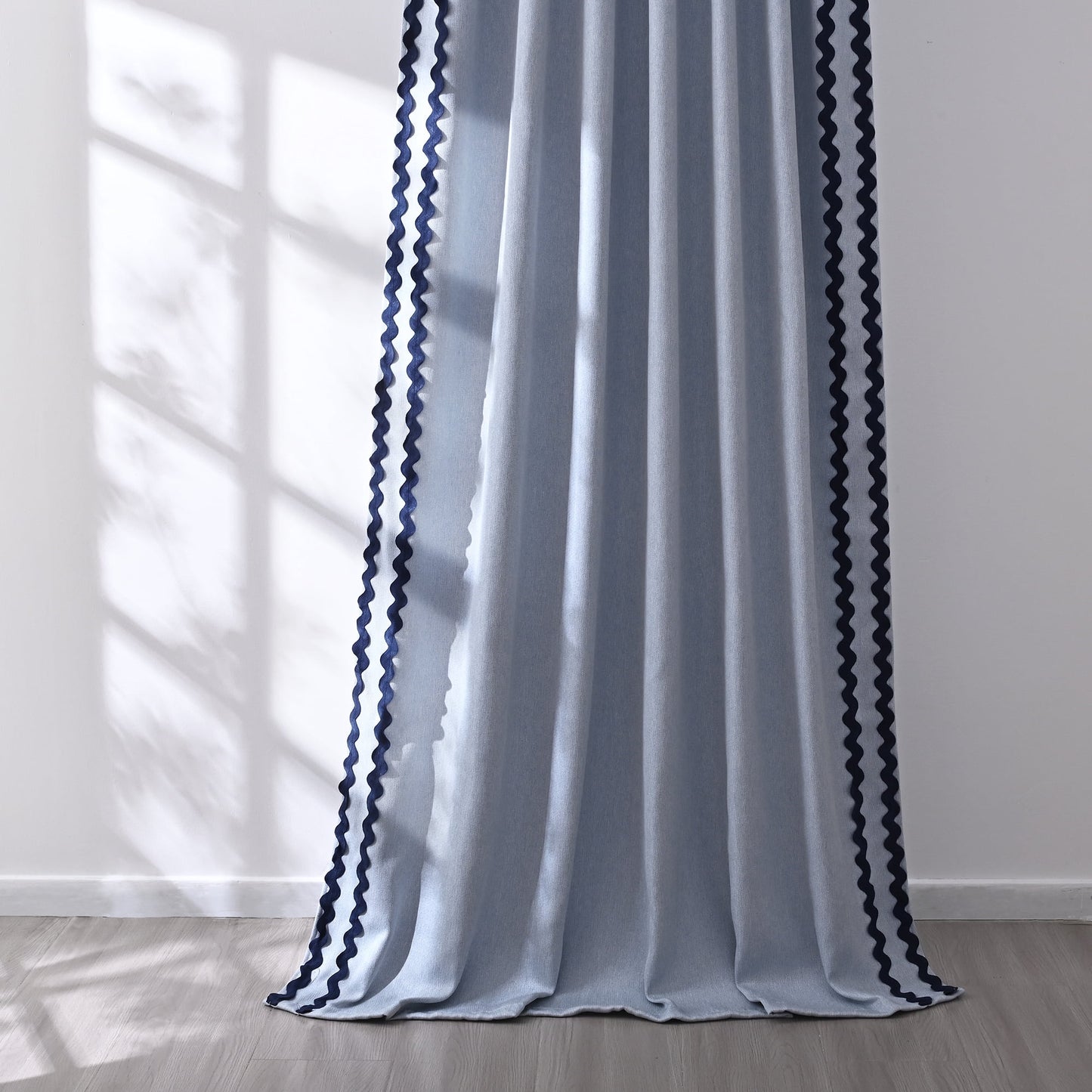 Alishomtll Blue Scalloped Rod Pocket Back Tab Blackout Curtains for Bedroom ,52"x 63",Pack of 2