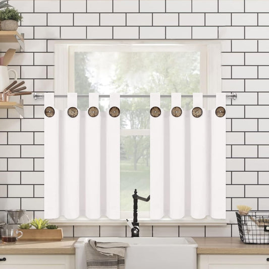 Alishomtll Farmhouse Kitchen Curtains 24 Inch Tab Top Button Cafe Curtains Tier Set ,White ,2 Panels