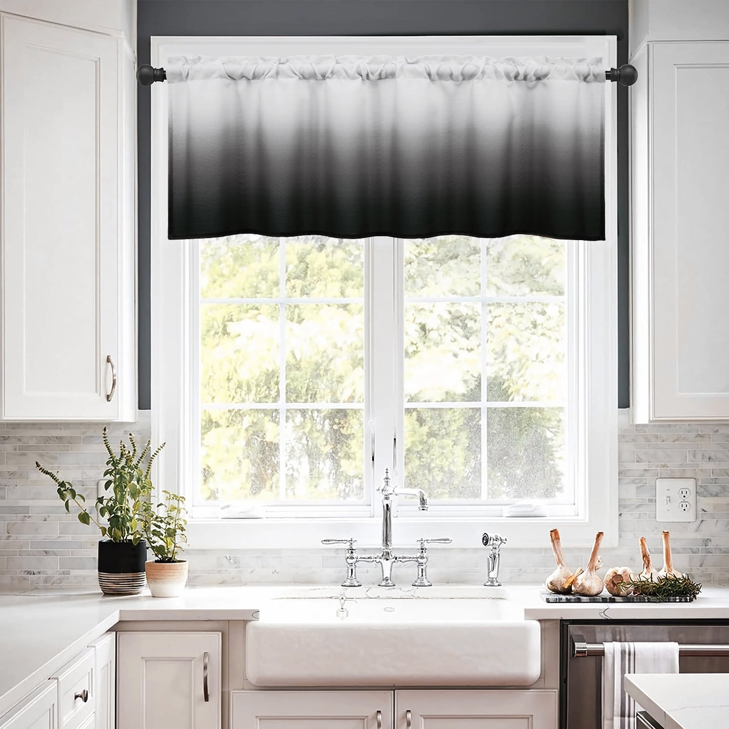Alishomtll Kitchen Valance Curtains Black Ombre Living Room Bedroom Windows Drapes ,52 x 18 inch,Rod Pocket