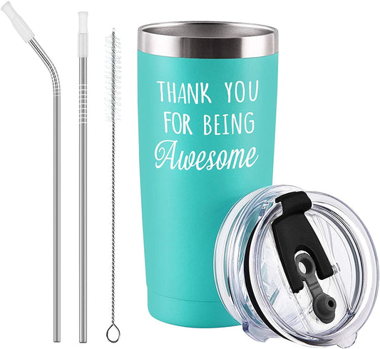 Gingprous Thank You For Being Awesome Stainless Steel Travel Tumbler, 20oz Double Wall Travel Tumblers, Vacuum Insulated Tumblers , Funny Graduation Appreciation Christmas Gifts for Women