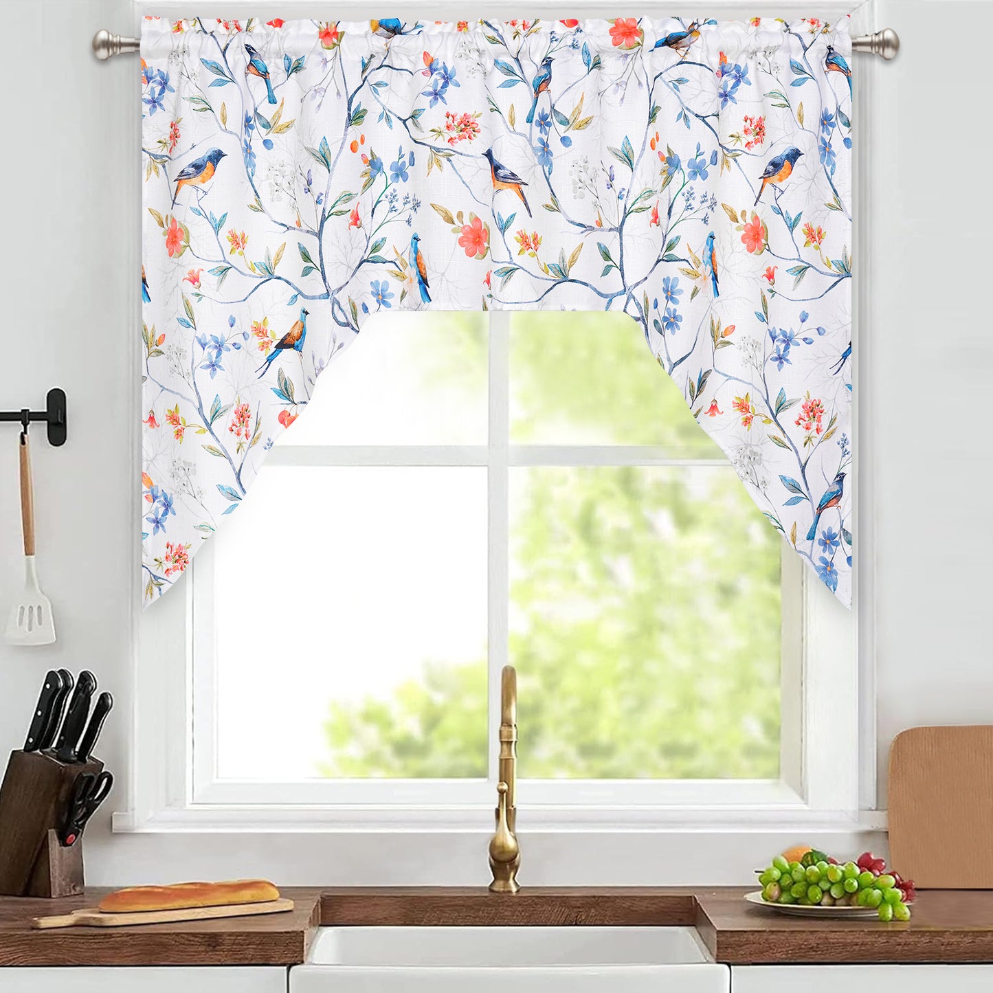 Alishomtll Window Valances with Birds Light Filtering Drapes for Kitchen Living Room , W60xL18, Rod Pocket